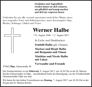Traueranzeige von Werner Halbe von Siegener Zeitung