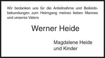 Traueranzeige von Werner Heide von Siegener Zeitung