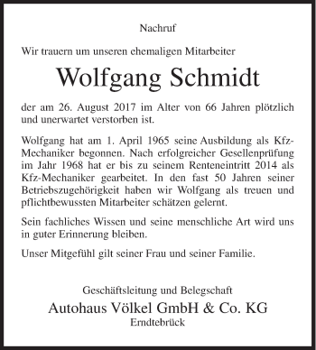 Traueranzeige von Wolfgang Schmidt von Siegener Zeitung