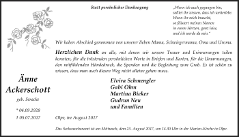 Traueranzeige von Änne Ackerschott von Siegener Zeitung
