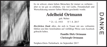 Traueranzeige von Adelheid Ortmann von Siegener Zeitung