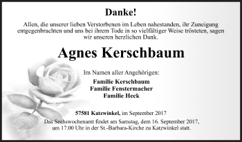 Traueranzeige von Agnes Kerschbaum von Siegener Zeitung