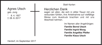 Traueranzeige von Agnes Utsch von Siegener Zeitung