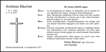 Traueranzeige von Andreas Bäumer von Siegener Zeitung