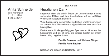 Traueranzeige von Anita Schneider von Siegener Zeitung