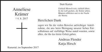 Traueranzeige von Anneliese Krämer von Siegener Zeitung