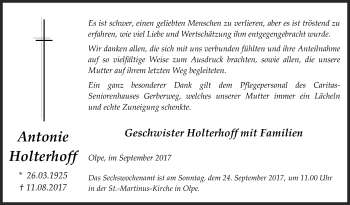 Traueranzeige von Antonie Holterhoff von Siegener Zeitung