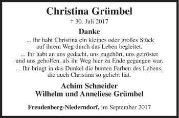 Traueranzeige von Christina Grümbel von Siegener Zeitung