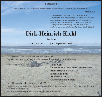 Traueranzeige von Dirk-Heinrich Kiehl von Siegener Zeitung