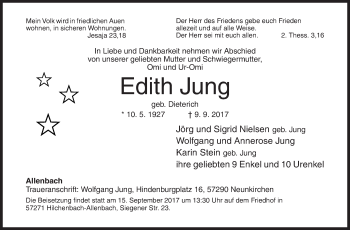 Traueranzeige von Edith Jung von Siegener Zeitung