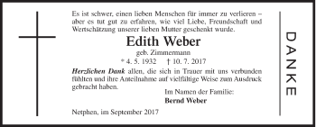 Traueranzeige von Edith Weber von Siegener Zeitung