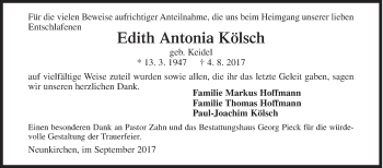 Traueranzeige von Edith Antonia Kölsch von Siegener Zeitung