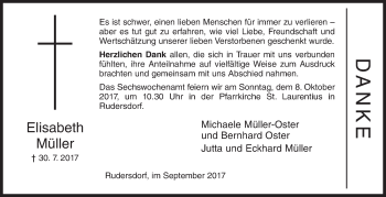 Traueranzeige von Elisabeth Müller von Siegener Zeitung