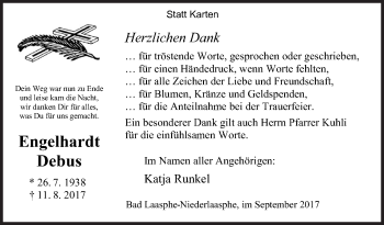 Traueranzeige von Engelhardt Debus von Siegener Zeitung