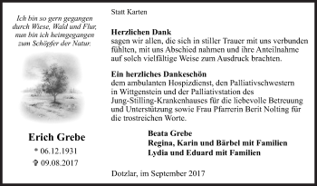 Traueranzeige von Erich Grebe von Siegener Zeitung