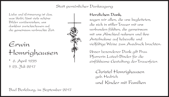 Traueranzeige von Erwin Homrighausen von Siegener Zeitung