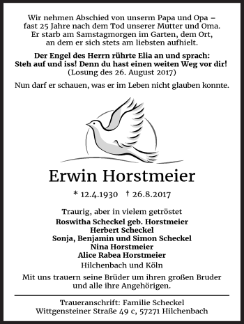 Traueranzeige von Erwin Horstmeier von Siegener Zeitung
