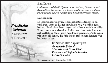 Traueranzeige von Friedhelm Schmidt von Siegener Zeitung