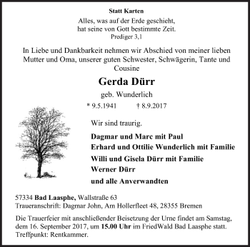 Traueranzeige von Gerda Dürr von Siegener Zeitung