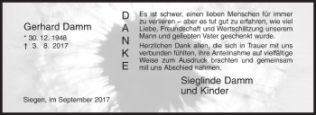 Traueranzeige von Gerhard Damm von Siegener Zeitung