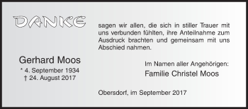 Traueranzeige von Gerhard Moos von Siegener Zeitung