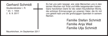 Traueranzeige von Gerhard Schmidt von Siegener Zeitung