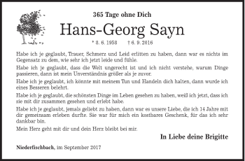 Traueranzeige von Hans-Georg Sayn von Siegener Zeitung