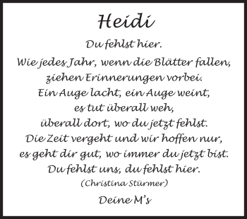 Traueranzeige von Heidi  von Siegener Zeitung