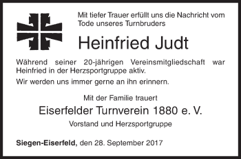 Traueranzeige von Heinfried Judt von Siegener Zeitung