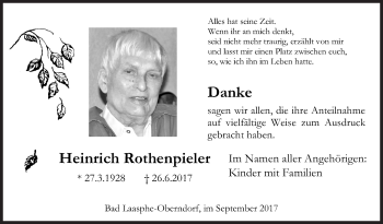 Traueranzeige von Heinrich Rothenpieler von Siegener Zeitung