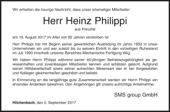 Traueranzeige von Heinz Philippi von Siegener Zeitung