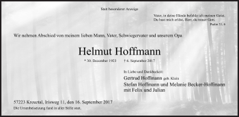 Traueranzeige von Helmut Hoffmann von Siegener Zeitung