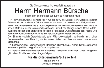 Traueranzeige von Hermann Bürschel von Siegener Zeitung