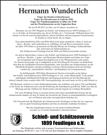 Traueranzeige von Hermann Wunderlich von Siegener Zeitung