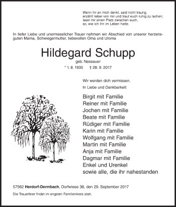 Traueranzeige von Hildegard Schupp von Siegener Zeitung