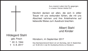 Traueranzeige von Hildegard Stahl von Siegener Zeitung