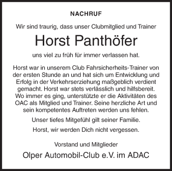 Traueranzeige von Horst Panthöfer von Siegener Zeitung