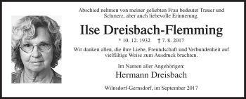 Traueranzeige von Ilse Dreisbach-Flemming von Siegener Zeitung
