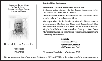 Traueranzeige von Karl-Heinz Schulte von Siegener Zeitung
