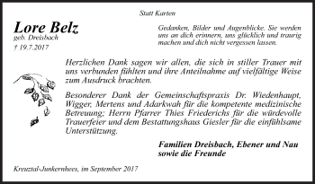 Traueranzeige von Lore Belz von Siegener Zeitung