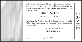 Traueranzeige von Lothar Rackow von Siegener Zeitung