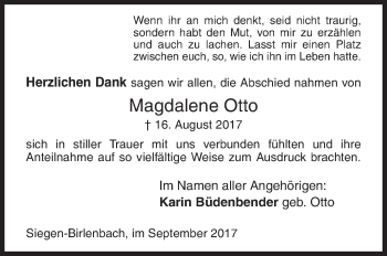 Traueranzeige von Magdalene Otto von Siegener Zeitung