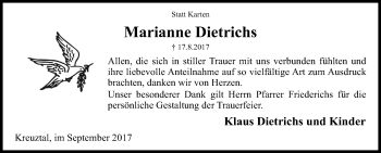Traueranzeige von Marianne Dietrichs von Siegener Zeitung