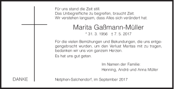 Traueranzeige von Marita Gaßmann-Müller von Siegener Zeitung