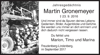Traueranzeige von Martin Gronemeyer von Siegener Zeitung