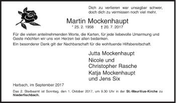 Traueranzeige von Martin Mockenhaupt von Siegener Zeitung