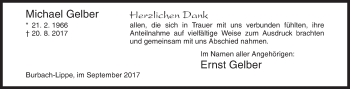 Traueranzeige von Michael Gelber von Siegener Zeitung