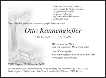 Traueranzeige von Otto Kannengießer von Siegener Zeitung