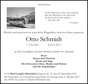 Traueranzeige von Otto Schmidt von Siegener Zeitung