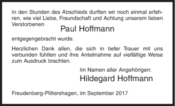 Traueranzeige von Paul Hoffmann von Siegener Zeitung